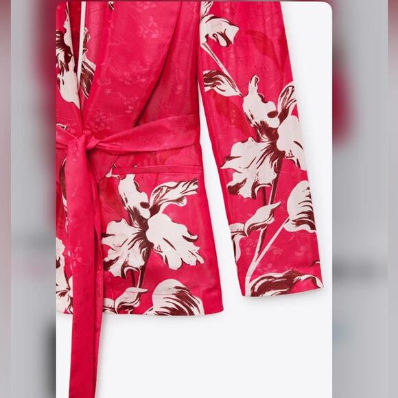 Zara Pink PRINTED BLAZER WITH BELT - Picture 7 of 9